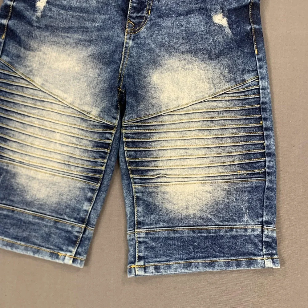 Southpole Shorts Boys 16 Moto Biker Distressed Denim Ribbed Jean Jorts Y2K Style